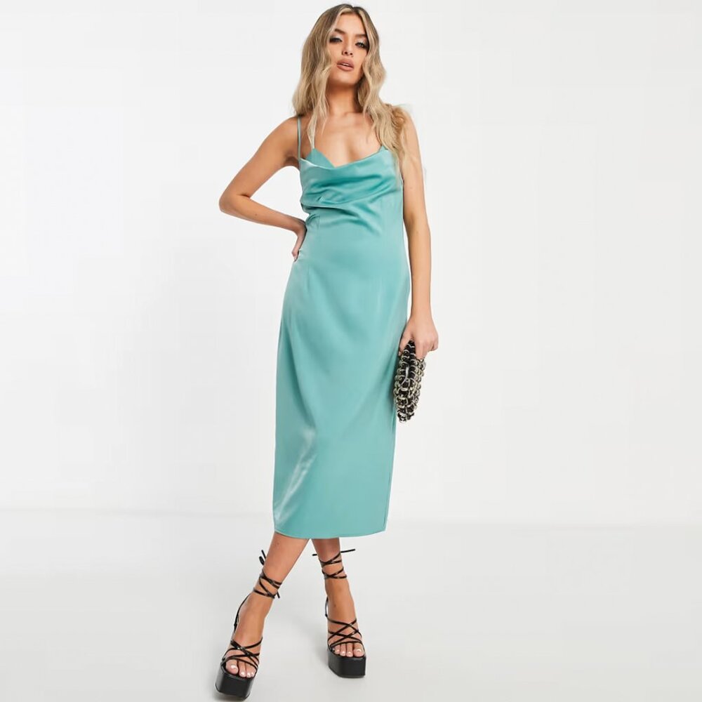 ASOS Long Satin Dress, Seafoam/Teal, Small
